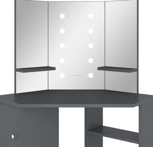 VidaXL szürke sarok fésülködőasztal LED világítással 111x54x141,5 cm