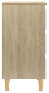 VidaXL fehér-sonoma színű éjjeliszekrény tömör fa lábakkal 40x35x69 cm