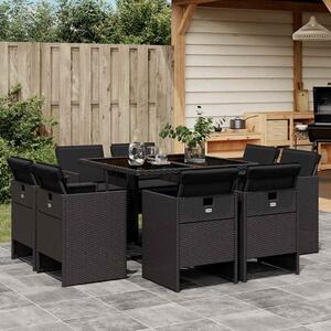 VidaXL Polyrattan Kerti Étkezőgarnitúra - 9 részes - Fekete