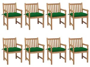 VidaXL 8 db tömör tíkfa kerti szék zöld párnával