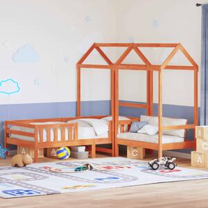 Viaszbarna tömör fenyőfa ágy és pad szett tetővel 80 x 200 cm