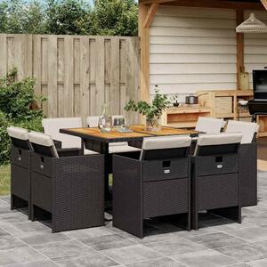 VidaXL Polyrattan Kerti Étkezőgarnitúra - 9 részes, Fekete