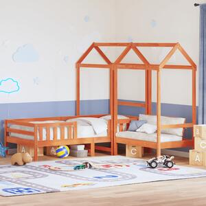 Viaszbarna tömör fenyőfa ágy és pad szett tetővel 75 x 190 cm