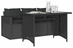 VidaXL 2 részes fekete polyrattan kerti étkezőgarnitúra párnával