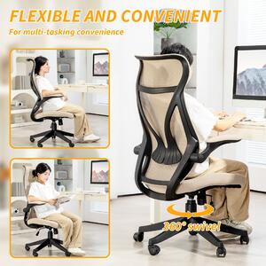 HOMCOM Ergonomikus irodai szék összecsukható karfákkal, fejtámlával, állítható magassággal és ringató funkcióval, 66x66x121 cm, bézs