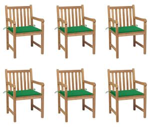 VidaXL 6 db tömör tíkfa kerti szék zöld párnákkal