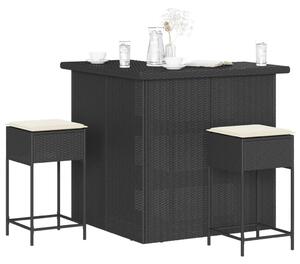 3 részes fekete polyrattan kerti bárszett párnával