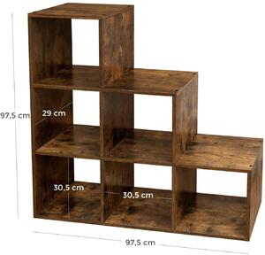 6 kockás tároló egység lépcsoházas kialakítással, 97,5 x 97,5 x 29 cm
