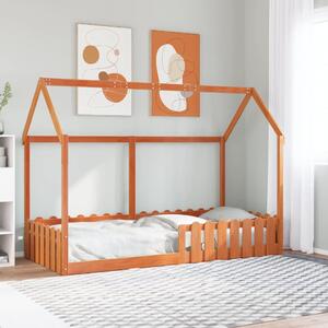Viaszbarna tömör fenyőfa házikó gyerekágykeret 90 x 200 cm