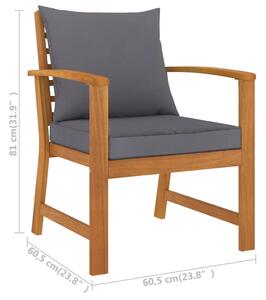 VidaXL 2 db tömör akácfa kerti szék sötétszürke párnával