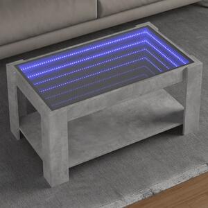 Betonszürke szerelt fa dohányzóasztal LED-del 93 x 53 x 45 cm