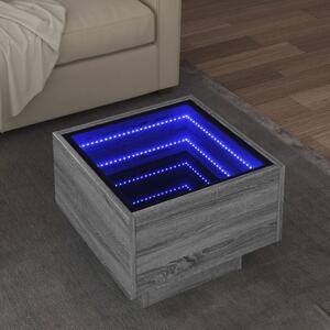 Szürke sonoma színű szerelt fa kisasztal LED-del 40x40x30 cm