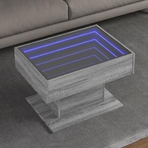 Szürke sonoma szerelt fa dohányzóasztal LED-del 70 x 50 x 45 cm