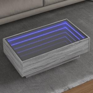 Szürke sonoma szerelt fa dohányzóasztal LED-del 90 x 50 x 30 cm