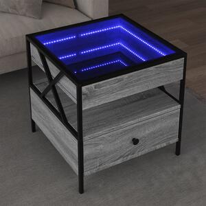 Szürke sonoma végtelen hatású LED-es dohányzóasztal 50x50x51 cm