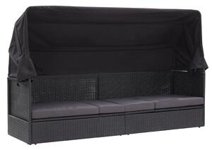 VidaXL fekete polyrattan kültéri kanapé napellenzővel