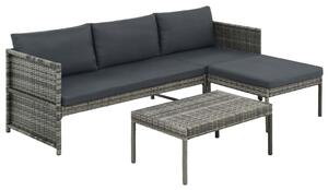 VidaXL 3-részes szürke polyrattan kerti bútorszett párnákkal
