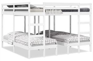 Fehér tömör fenyőfa tripla emeletes ágykeret 200x200/80x200 cm