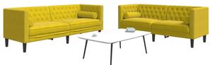 2 részes sárga bársony Chesterfield kanapészett hengerpárnákkal