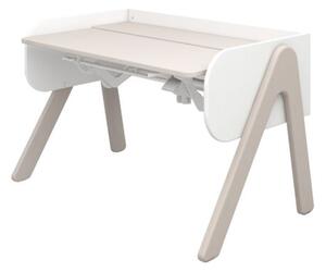 WOODY Állítható magasságú asztal, dönthető asztallappal, szürkére pácolt lappal és lábbal és fehérre festett kerettel