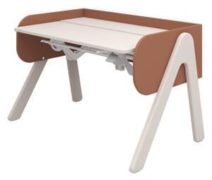 WOODY Állítható magasságú asztal, dönthető asztallappal, szürkre pácolt lappal és lábbal, pirosviola kerettel