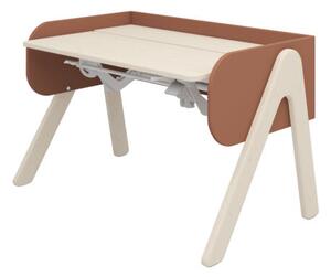 WOODY Állítható magasságú asztal, dönthető asztallappal, fehérre pácolt lappal és lábbal, pirosviola kerettel