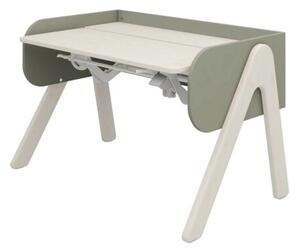 WOODY Állítható magasságú asztal, dönthető asztallappal, fehérre pácolt lappal , natúrzöld kerettel