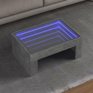 Betonszürke végtelen hatású LED-es dohányzóasztal 70x50x30 cm