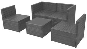 VidaXL 5-részes fekete polyrattan kerti bútorszett párnákkal