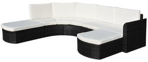 VidaXL 4-részes fekete polyrattan kerti bútorszett párnákkal