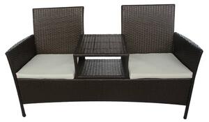 VidaXL barna kétszemélyes polyrattan kerti kanapé italtartó asztallal