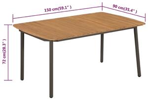 VidaXL tömör akácfa és acél kerti asztal 150x90x72cm