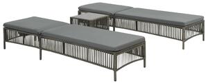 VidaXL 2 db szürke polyrattan napozóágy asztalkával