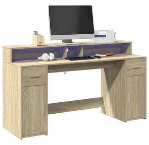 Sonoma tölgy színű szerelt fa íróasztal LED-ekkel 160x55x91 cm