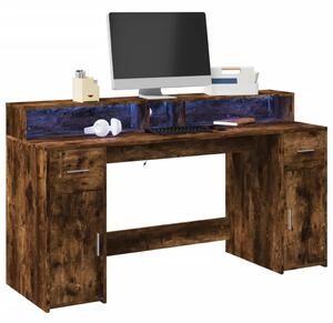 Füstös tölgy színű szerelt fa íróasztal LED-ekkel 160x55x91 cm