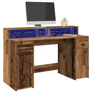 Antik fa színű szerelt fa íróasztal LED-ekkel 140 x 55 x 91 cm