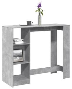 Betonszürke szerelt fa bárasztal polccal 124 x 46 x 103,5 cm