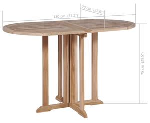 VidaXL tömör tíkfa lehajtható lapú kerti asztal 120 x 70 x 75 cm