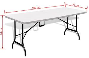 VidaXL fehér HDPE összecsukható kerti asztal 180 x 75 x 74 cm