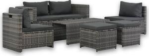 VidaXL 6-részes szürke polyrattan kerti bútorszett párnákkal