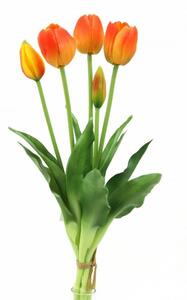 Élethű gumi tulipán 5 szálas csokor - narancs