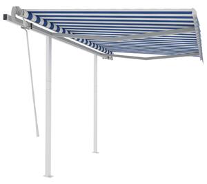 VidaXL kék és fehér kézzel kihúzható napellenző póznákkal 3,5 x 2,5 m