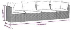 VidaXL 4-részes fekete polyrattan kerti ülőgarnitúra párnákkal
