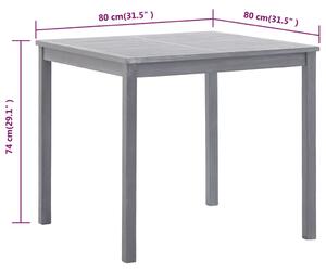 VidaXL szürke tömör akácfa kerti asztal 80 x 80 x 74 cm