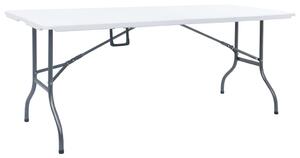 VidaXL fehér HDPE és acél összecsukható kerti asztal 2 paddal 180 cm