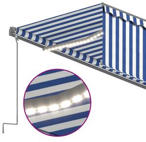 VidaXL kék és fehér redőnyös, szélérzékelős, LED-es napellenző 5x3 m