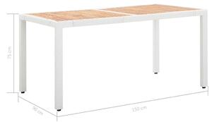 VidaXL fehér polyrattan és tömör akácfa kerti asztal 150 x 90 x 75 cm