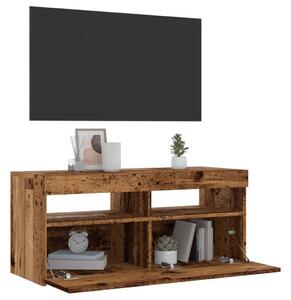 Antik fa színű szerelt fa TV-szekrény LED-ekkel 90x35x40 cm