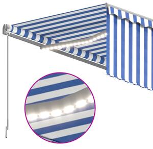 VidaXL kék és fehér redőnyös, szélérzékelős, LED-es napellenző 4x3 m