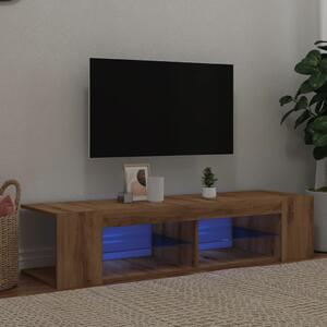 Kézműves tölgy szerelt fa TV-szekrény LED-ekkel 135x39x30 cm